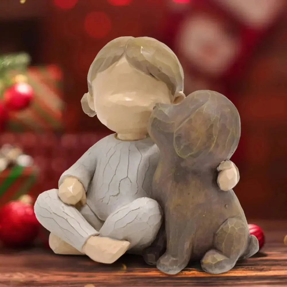 Escultura Menina e Cachorro Resina — detalhe