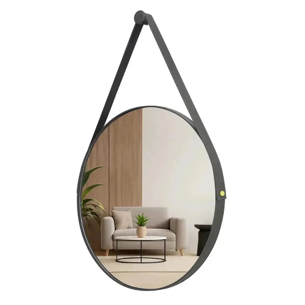 Espelho Adnet Couro Costurado Redondo 30–60cm — detalhe