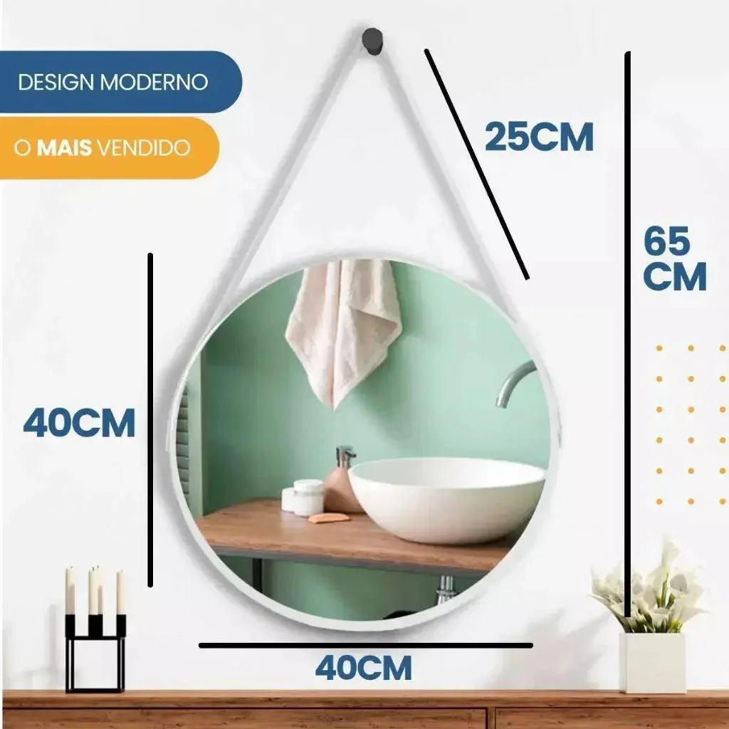 Espelho Adnet Redondo 40cm com Alça em Couro — vista complementar