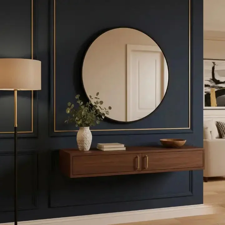 Espelho Adnet Redondo 60cm com Couro Costurado — detalhe