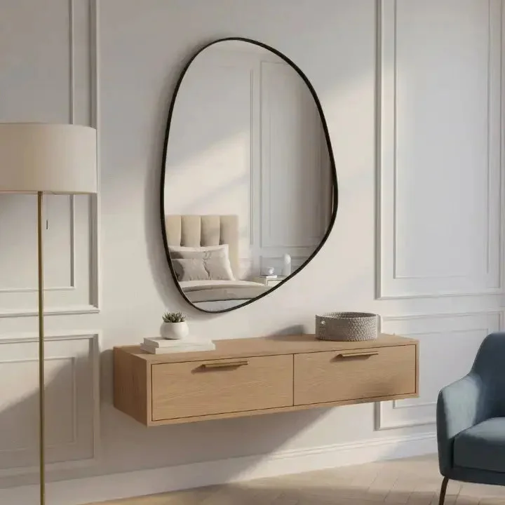 Espelho Orgânico 60×40 com Alça em Couro — detalhe