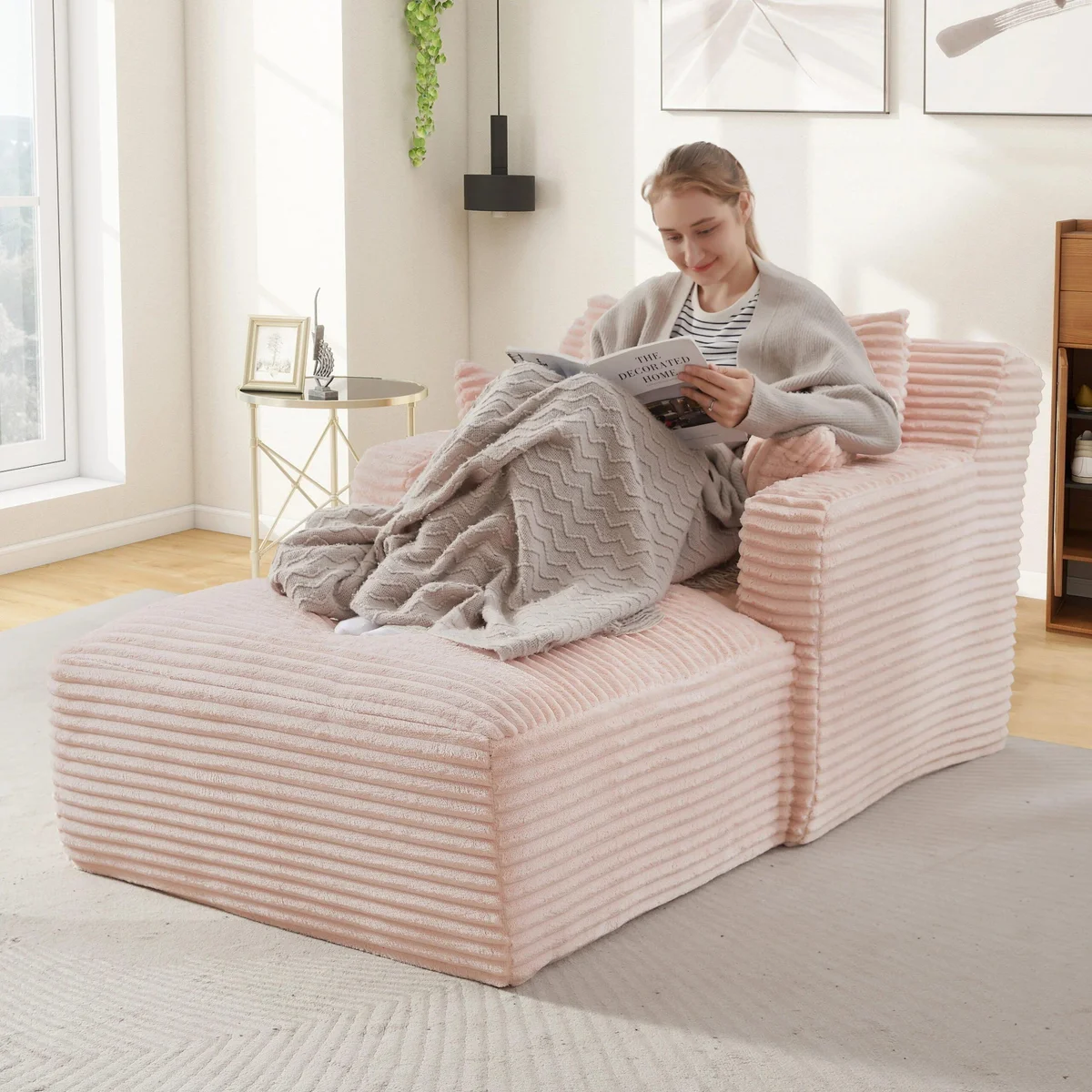 Sofá reclinável moderno com chaise longue — detalhe