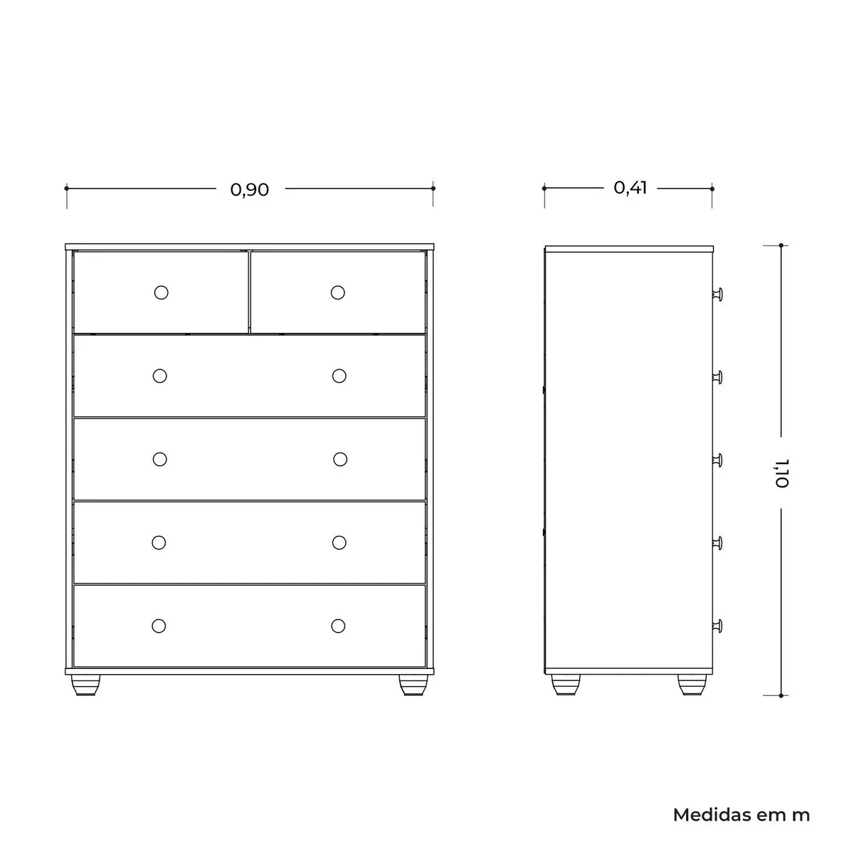 Cômoda 6 Gavetas 90cm Branco Vittoria — vista complementar